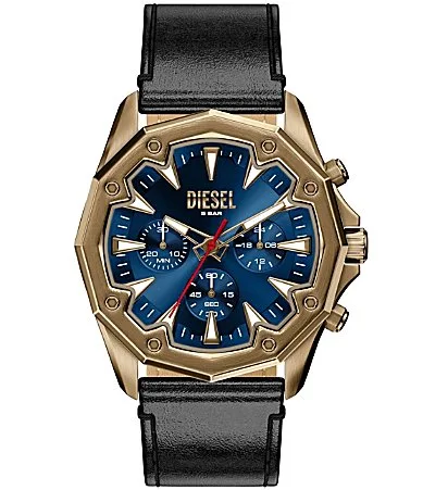 Stinger Chronograph Black Leather Strap Watch by Diesel