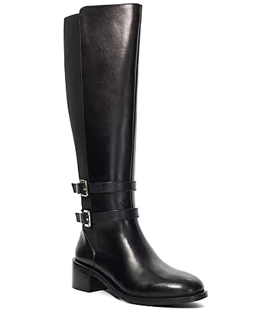 Tatter Leather Double Buckle Tall Boots by Dune London