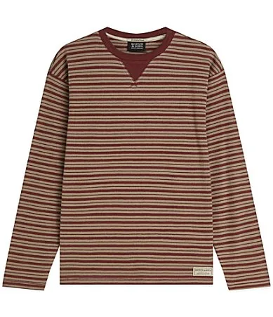 Textured Jacquard Striped Relaxed Fit Long Sleeve T-Shirt by Scotch & Soda
