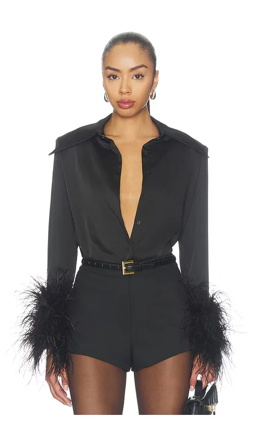 Button Down Blouse with Feather Cuffs by Bronx Banco