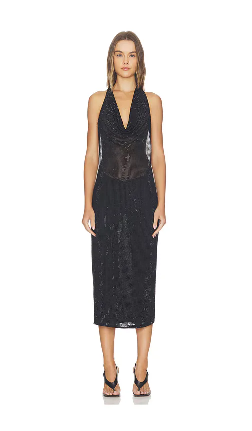 Layered Cowl Neck Hotfix Dress by Haelo