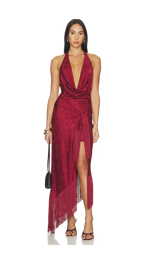 Mona Satin Fringe Midi Dress