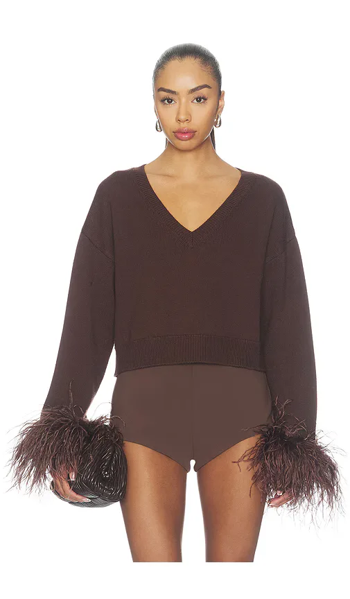 Merino Cropped V Neck Sweater with Feather Cuff by Lapointe