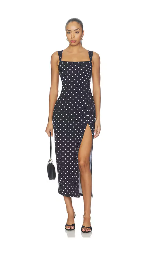Polka Dot Angle Strap Slit Dress by Susana Monaco