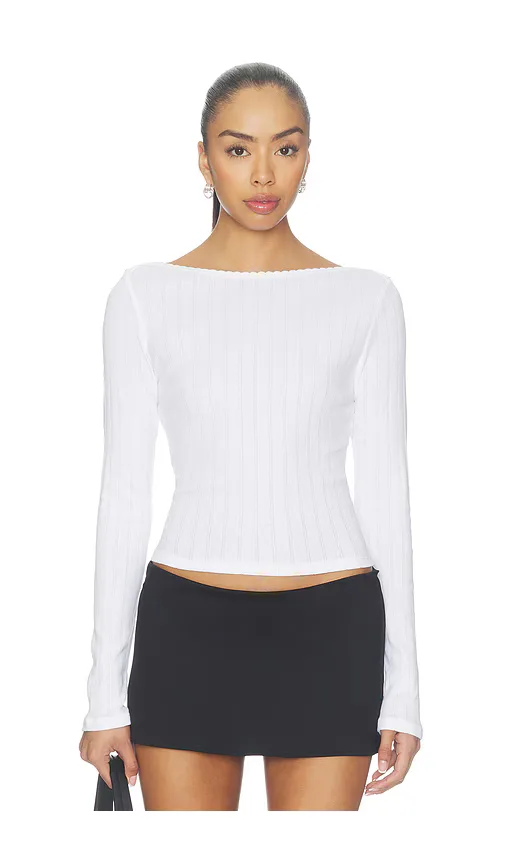 Pointelle Long Sleeve Bateau Top by Leset