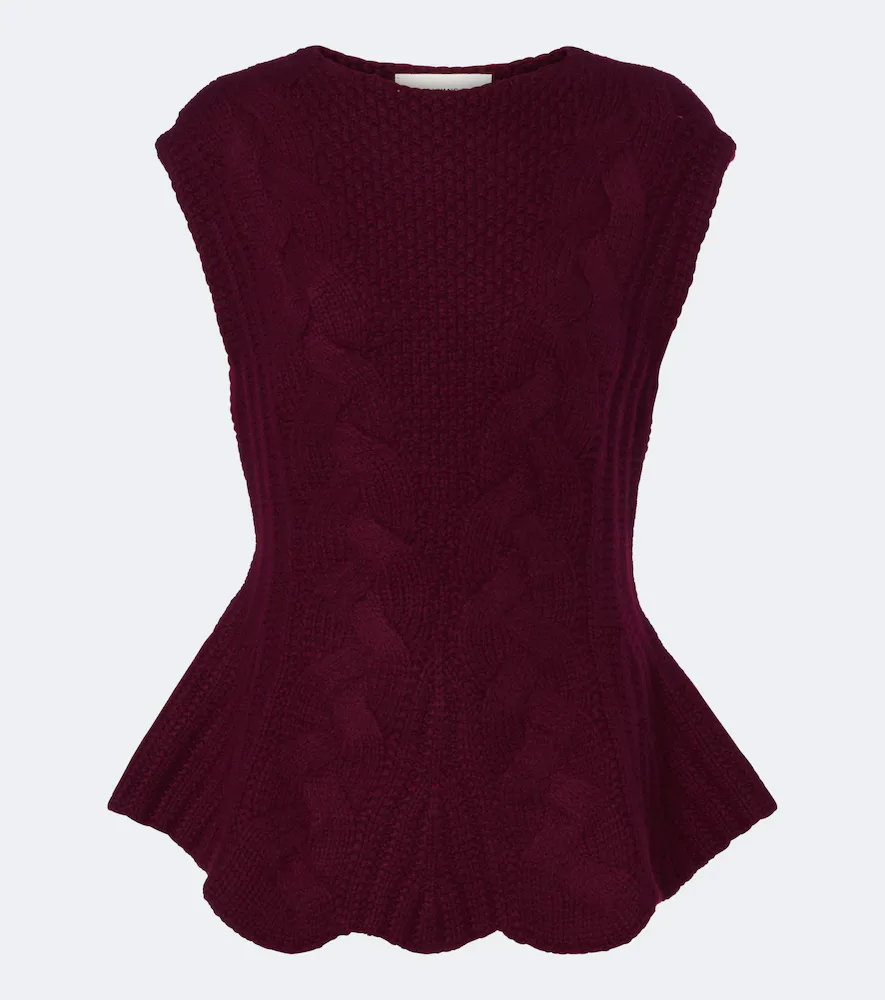 Signy Cable-Knit Peplum Cashmere Top by Lisa Yang