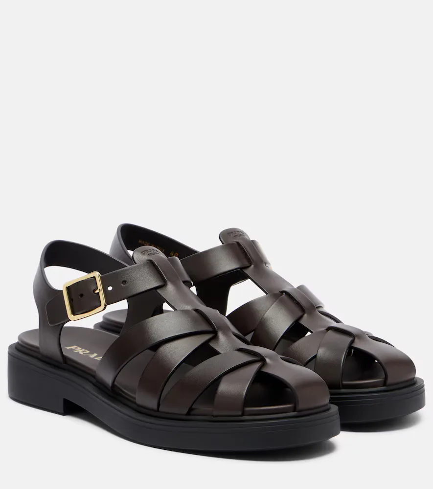 Leather Fisherman Sandals by Prada