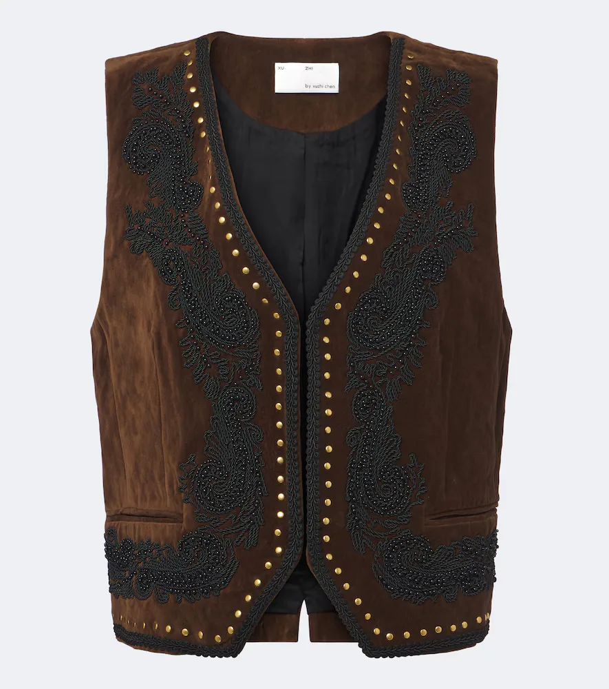 Embroidered Cotton-Blend Velvet Vest by Xu Zhi