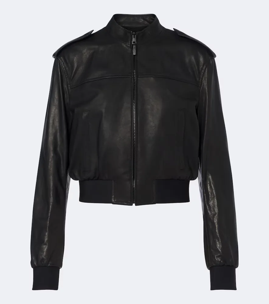 Cropped Leather Bomber Jacket by Gucci