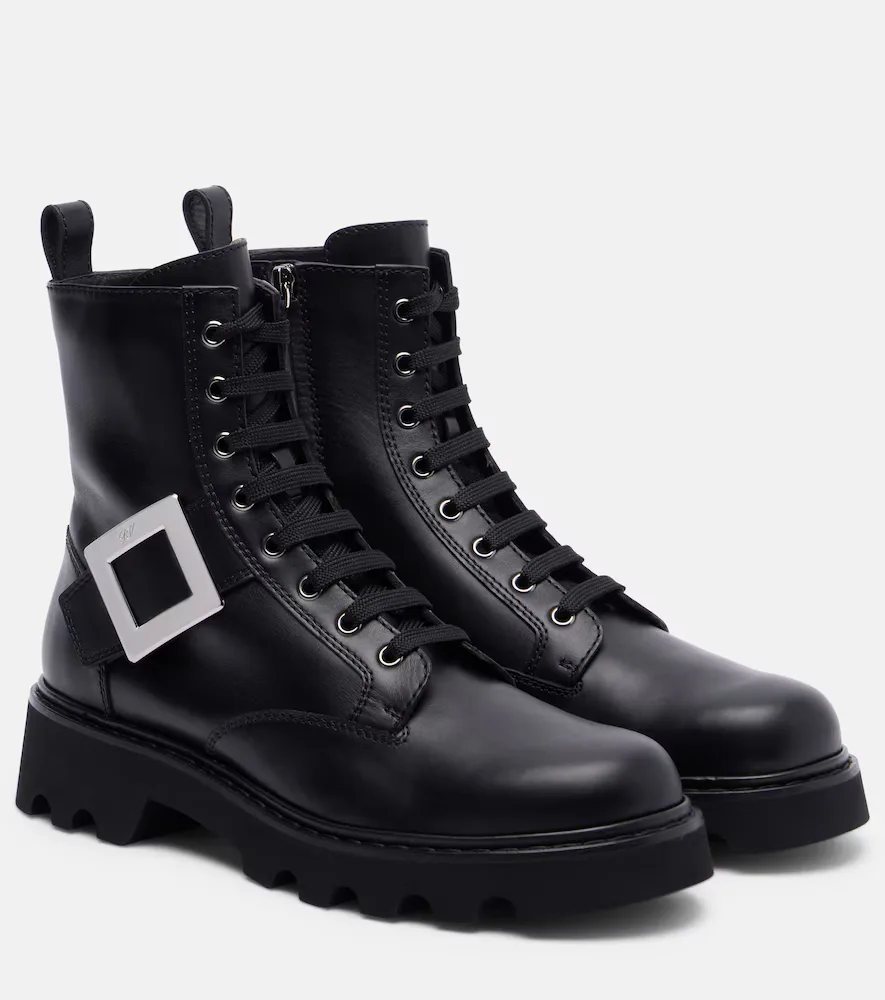 Roger Vivier Viv Rangers Leather Ankle Boots by Roger Vivier