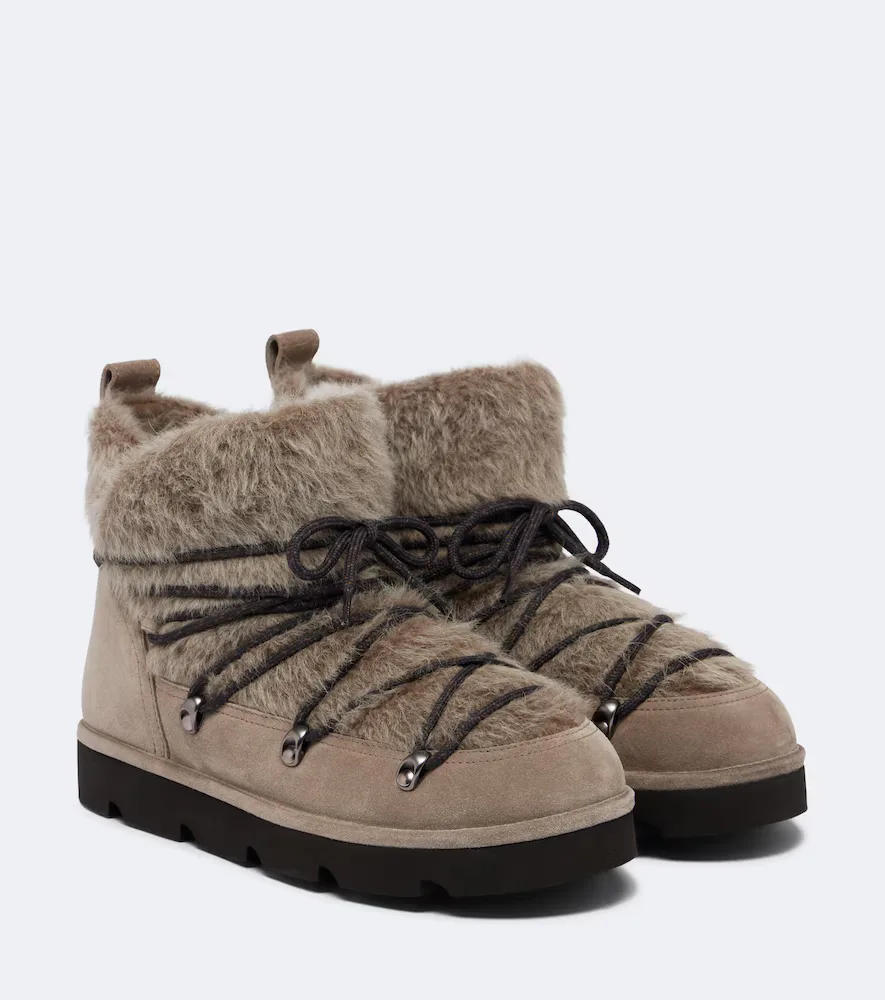 Brunello Cucinelli Monili Shearling and Suede Snow Boots by Brunello Cucinelli
