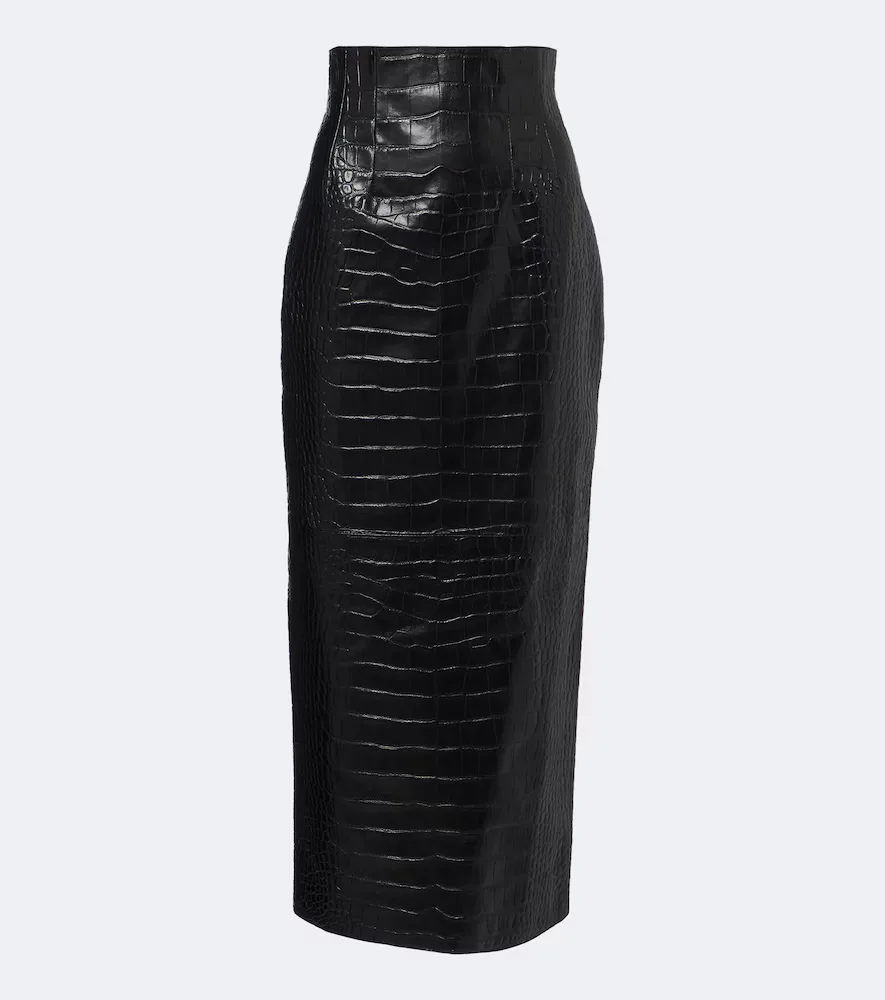Khaite Loxley Croc-Effect Leather Midi Skirt by Khaite
