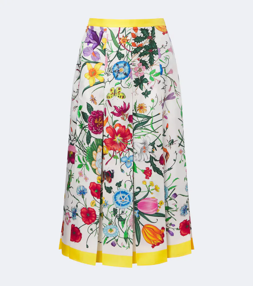 Gucci Flora Pleated Silk Midi Skirt by Gucci