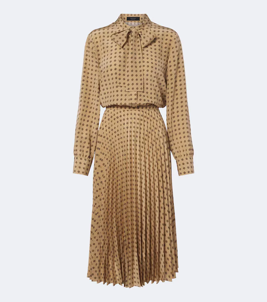 Interlocking G Plissé Silk Midi Dress by Gucci