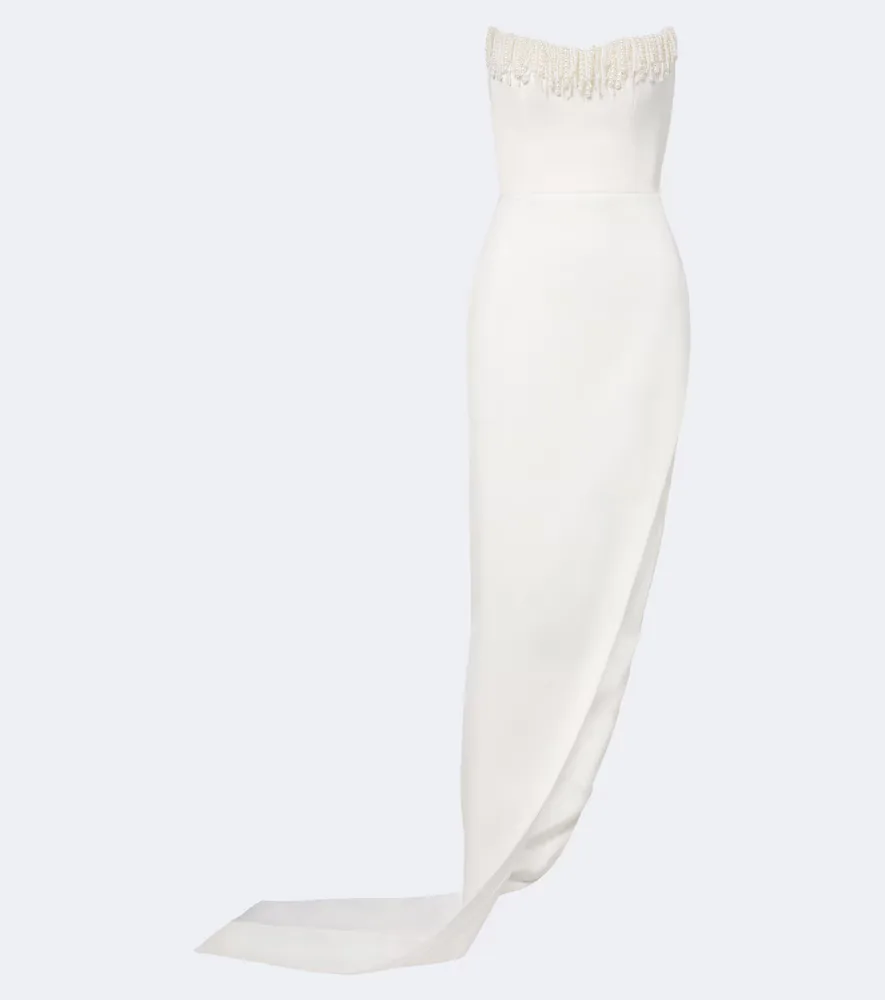 Beaded Fringed Strapless Bustier Gown by David Koma