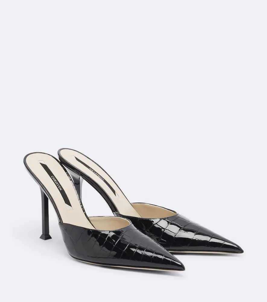 Helix Croc-Effect Patent Leather Mules by Christen