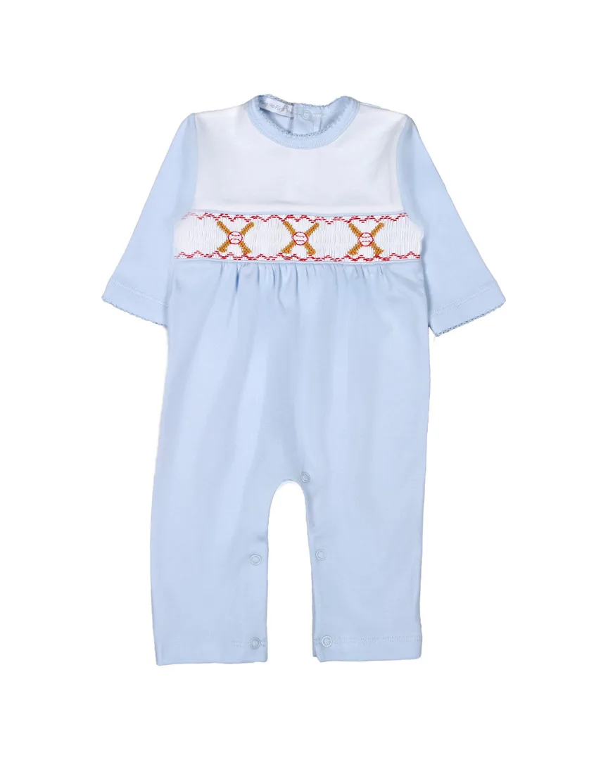 Baseball Hand Smocked Long Playsuit by Hug Me First
