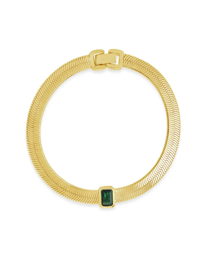 14K Plated Cz Calder Station Herringbone Bracelet by Sterling Forever