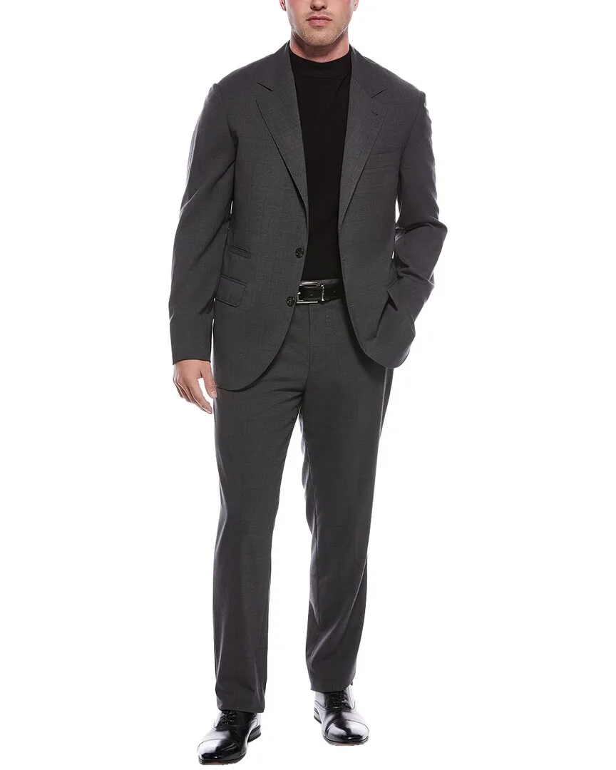 2Pc Wool Suit with Flat Front by Brunello Cucinelli
