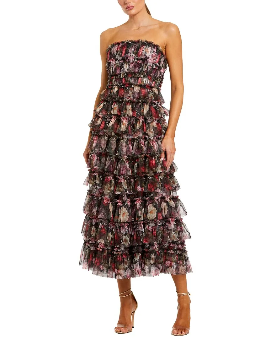 Strapless Micro Ruffle a Line Midi Dress by M.A.C.
