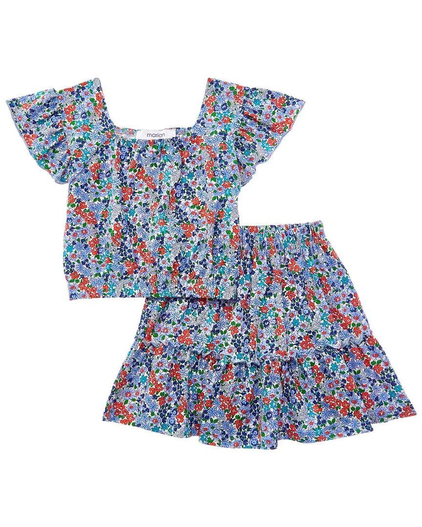 2Pc Floral Top & Skirt Set by Marion