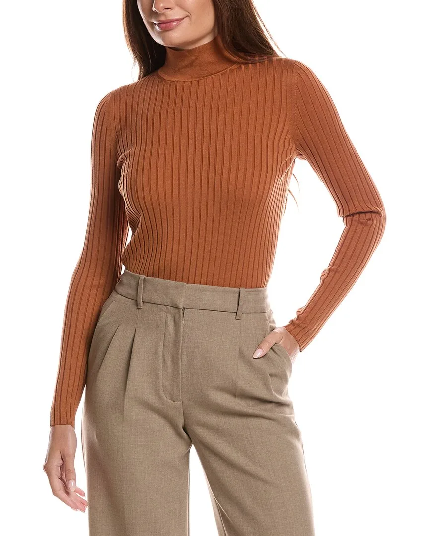 Ribbed Split Mock Neck Silk-Blend Sweater by Lafayette 148 New York