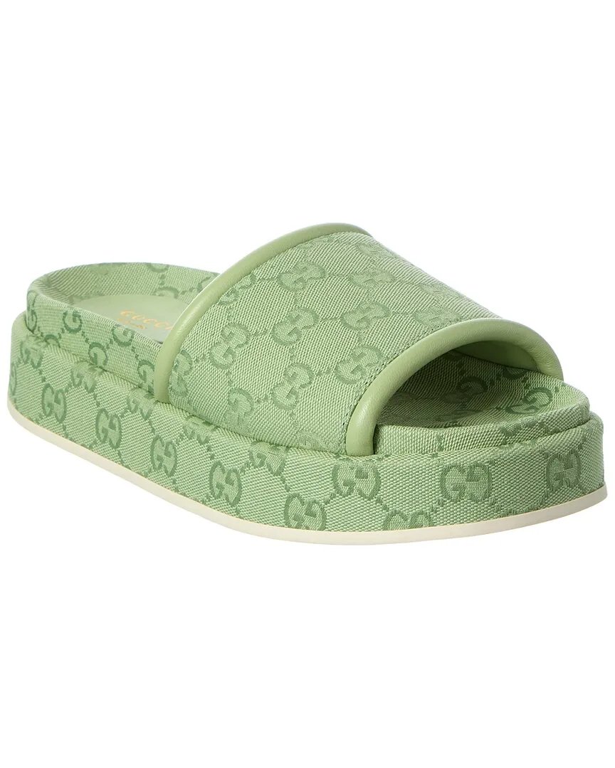 Gg Canvas & Leather Platform Sandal