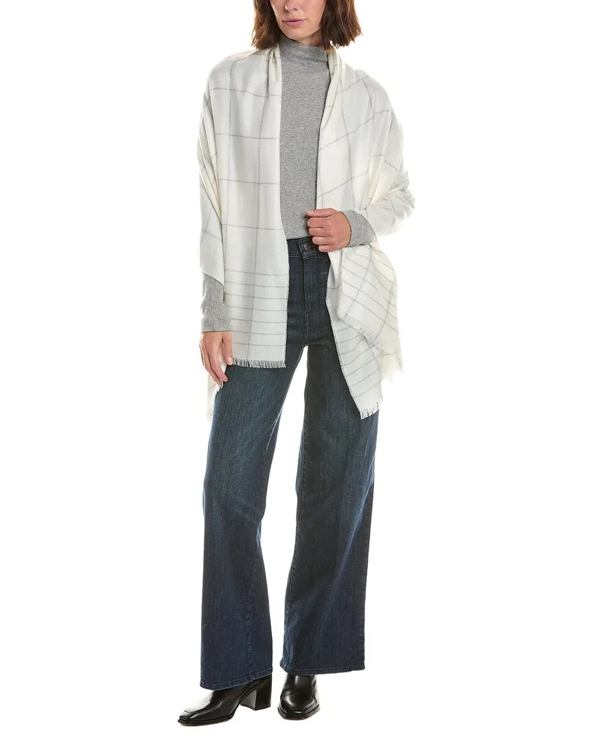 Bordered Windowpane Wool-Blend Wrap