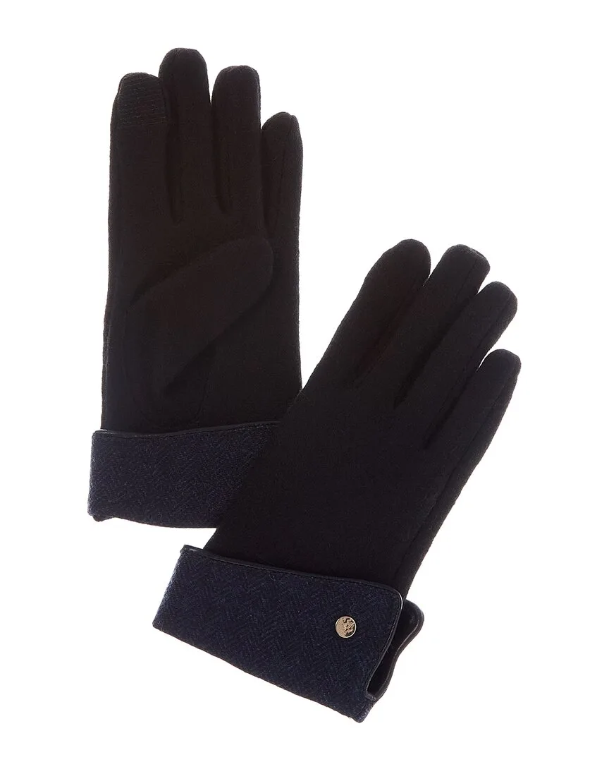 Contrast Cuff Knit Leather-Trim Wool-Blend Gloves by Brooks Brothers