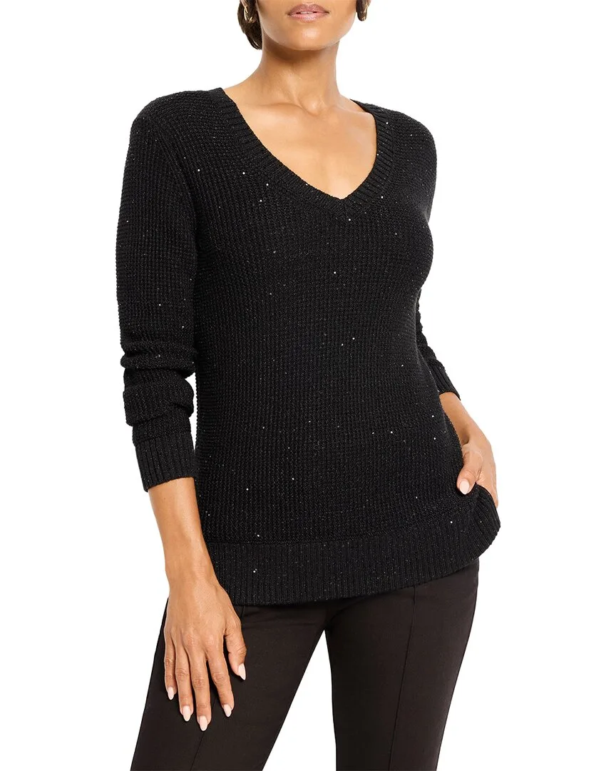 Nic+Zoe Shimmer Waffle V-Neck Sweater by Nic+Zoe
