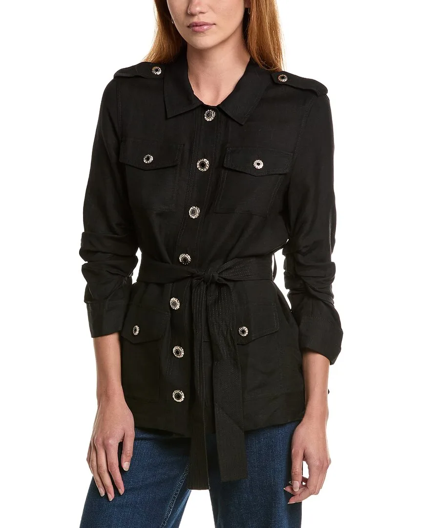 Karl Lagerfeld Ruched Sleeve Belted Linen-Blend Shirt by Karl Lagerfeld