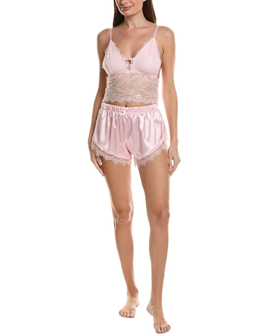 2Pc Lace Bralette & Satin Short Set