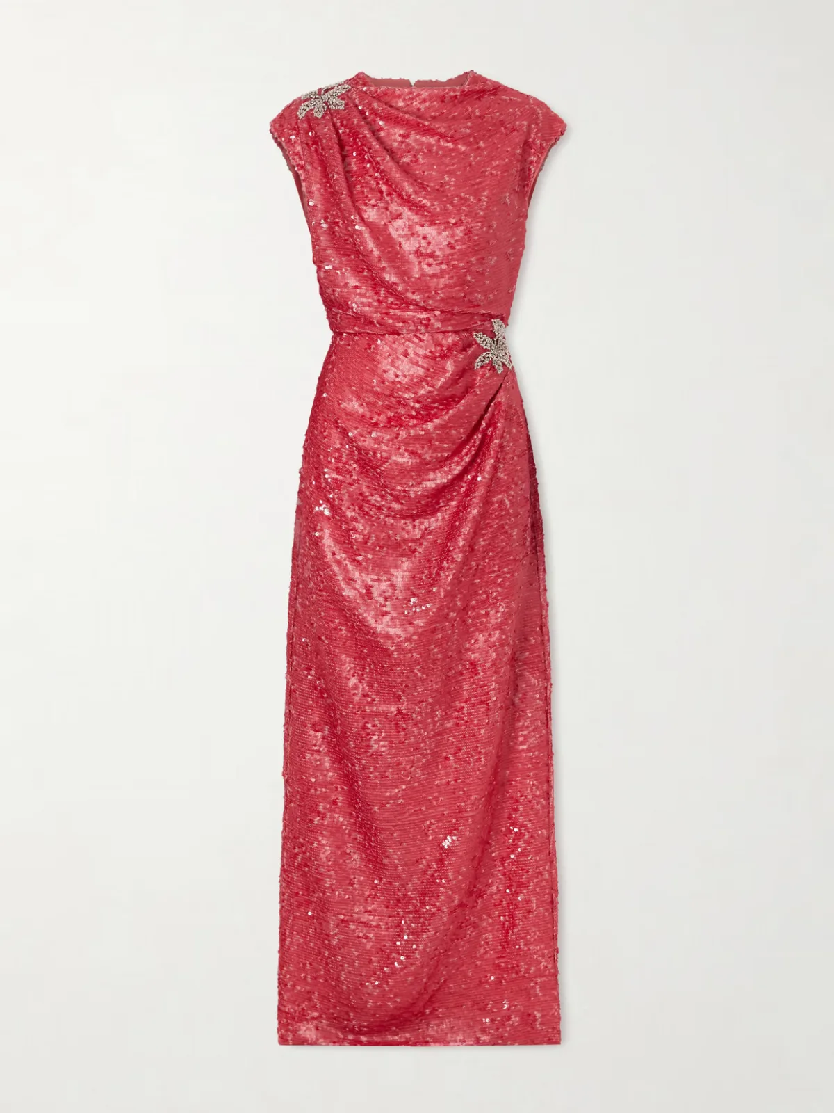- Draped Sequined Chiffon Gown -