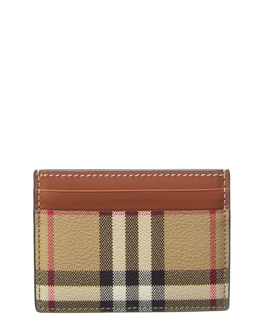 Check E-Canvas & Leather Card Holder by Burberry