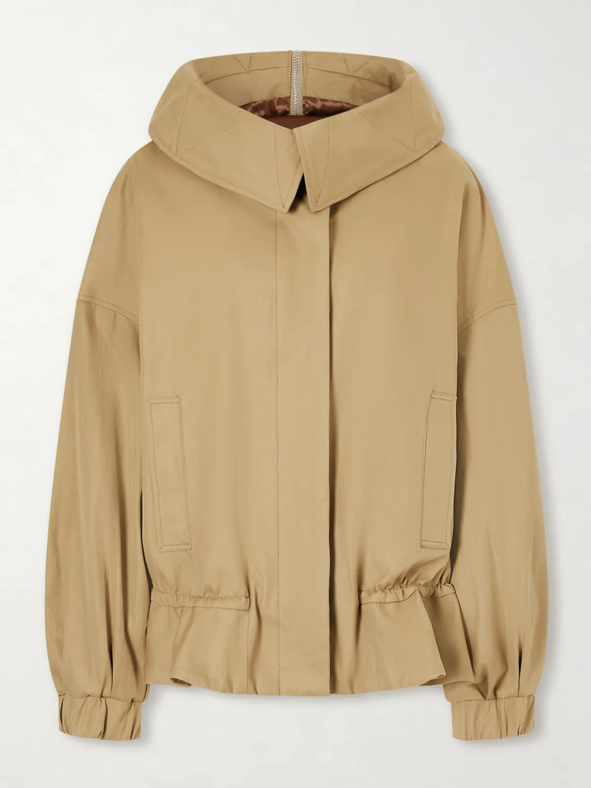 - Gathered Cotton-twill Hooded Jacket -