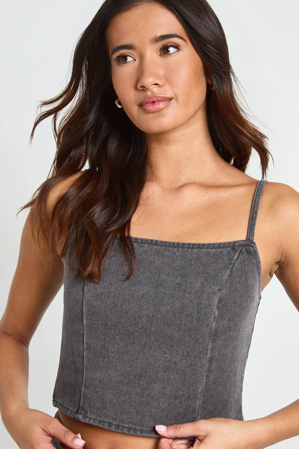 Tie Detail Denim Corset Top by boohoo