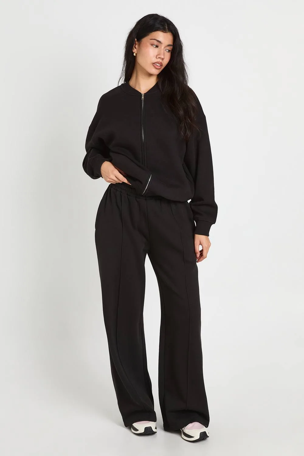 Zip Through Bomber & Straight Leg Jogger Tracksuit by boohoo