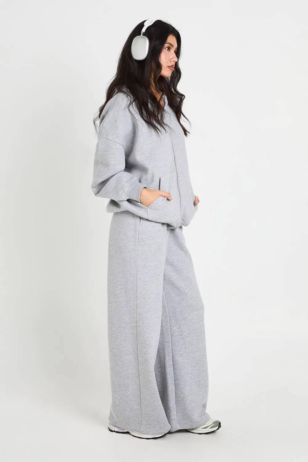 Oversized Zip Through Hoodie & Straight Leg Jogger Tracksuit by boohoo