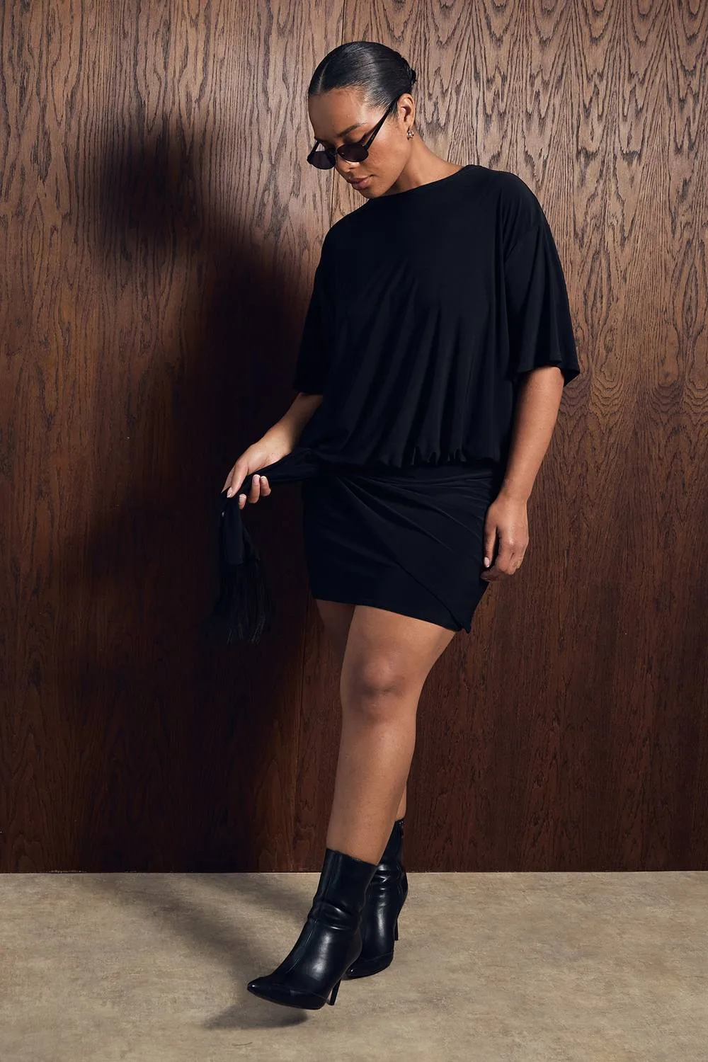 Blouson Knot Fringe Detail Mini Dress by boohoo
