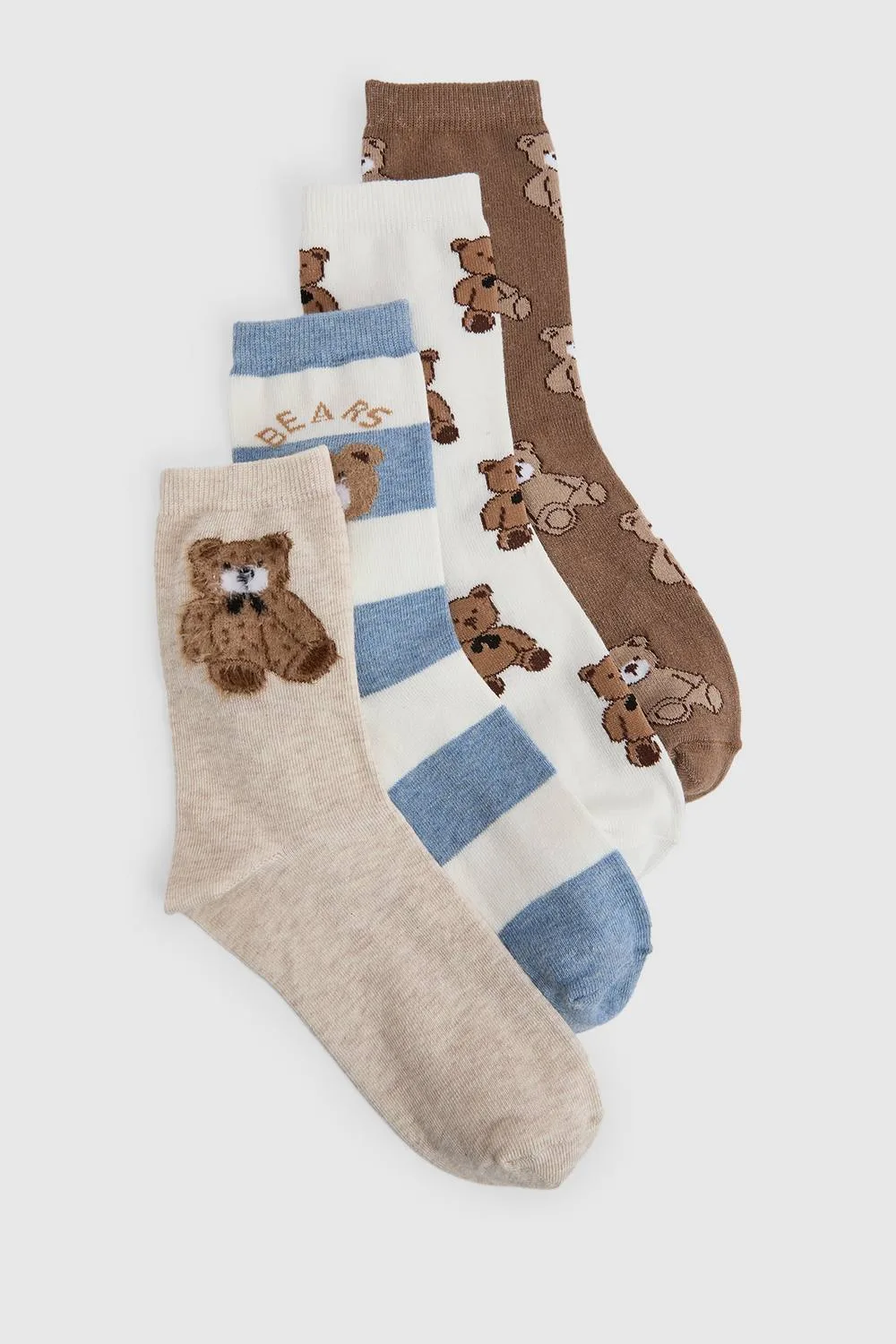 Novelty Striped Bear Socks 4 Pack by boohoo