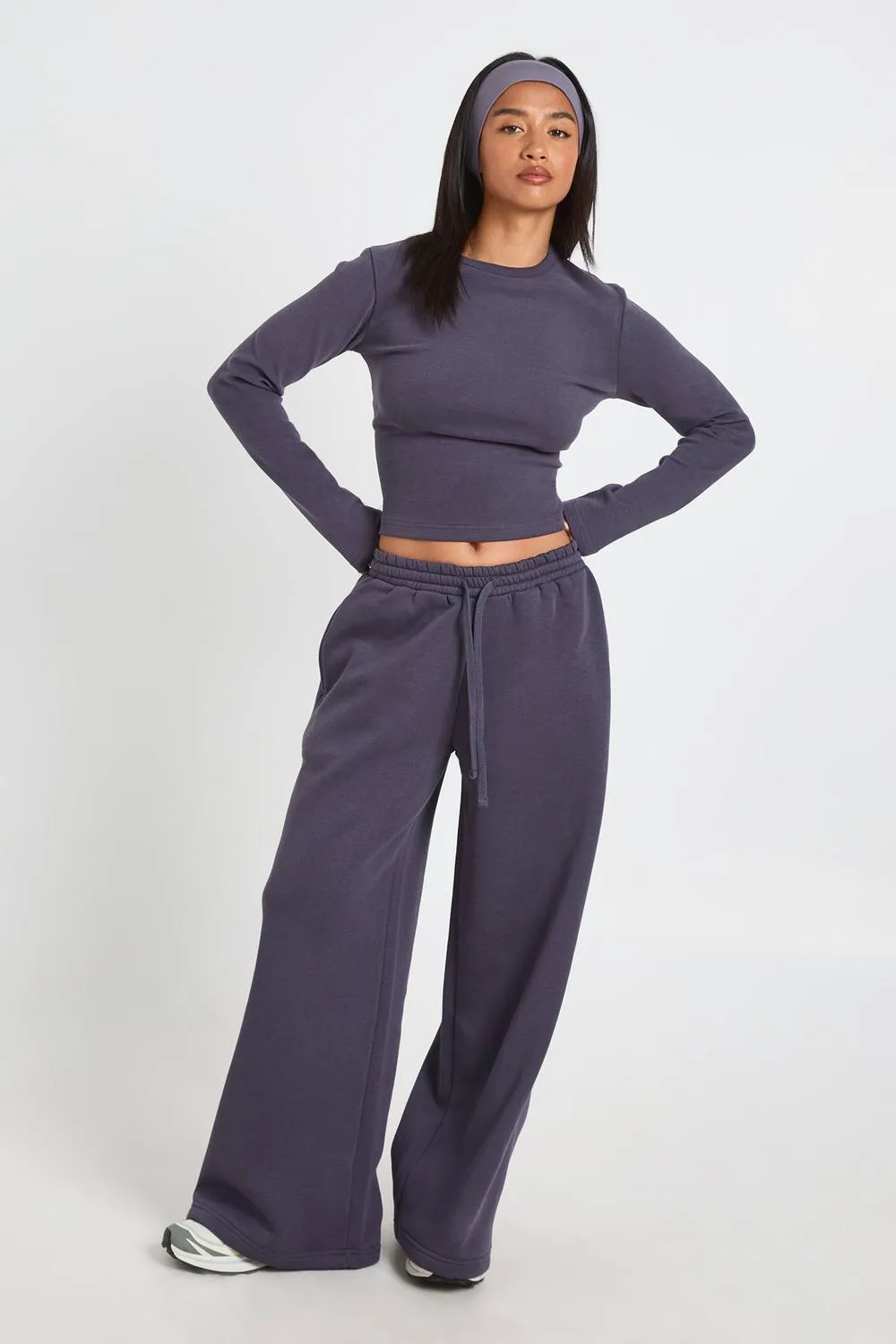 Petite Crew Neck Long Sleeve Top & Straight Leg Jogger Tracksuit by boohoo