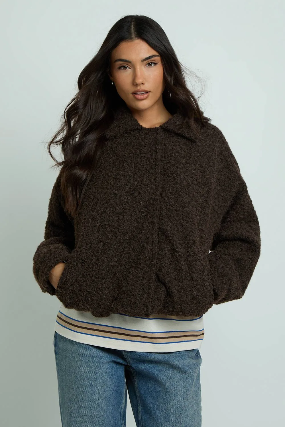 Collared Textured Wool Look Jacket by boohoo