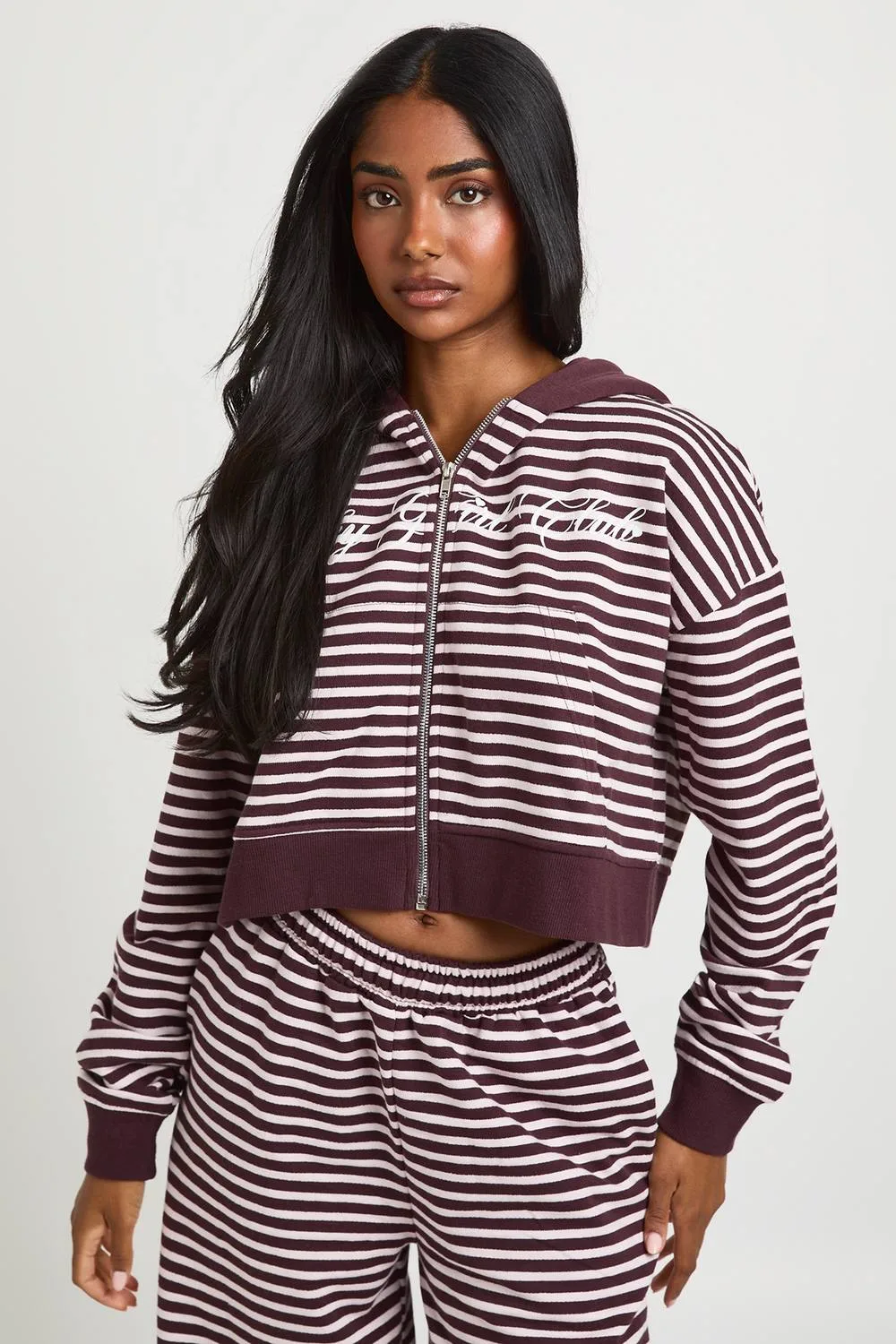 Striped Lucky Girl Club Printed Zip Through Hoodie by boohoo