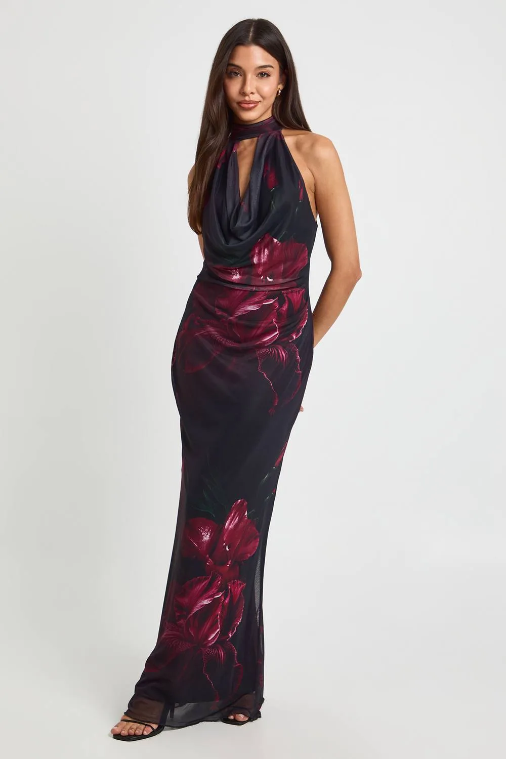 Blurred Floral Print Scarf Detail Maxi Dress by boohoo