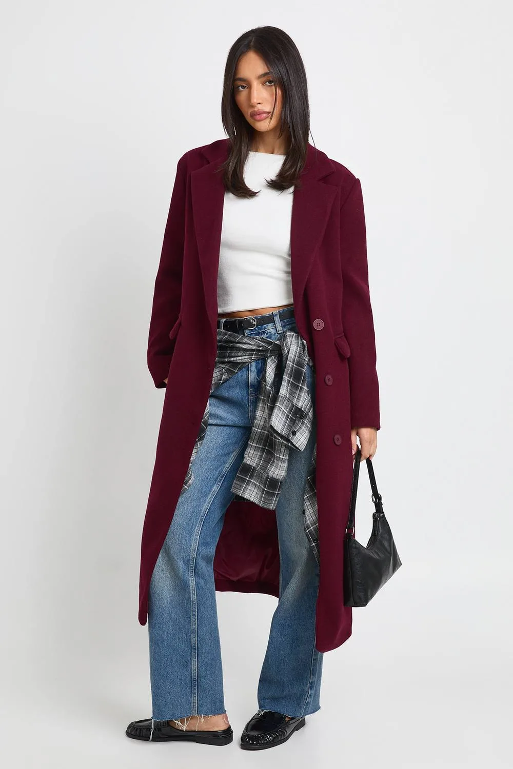 Longline Tailored Wool Look Coat by boohoo