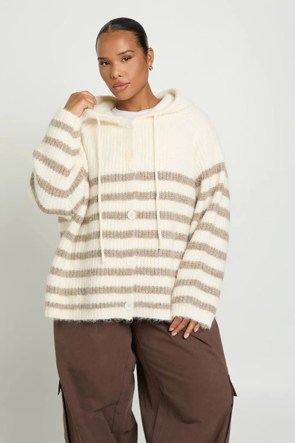 Plus Oversized Knitted Stripe Hoody by boohoo