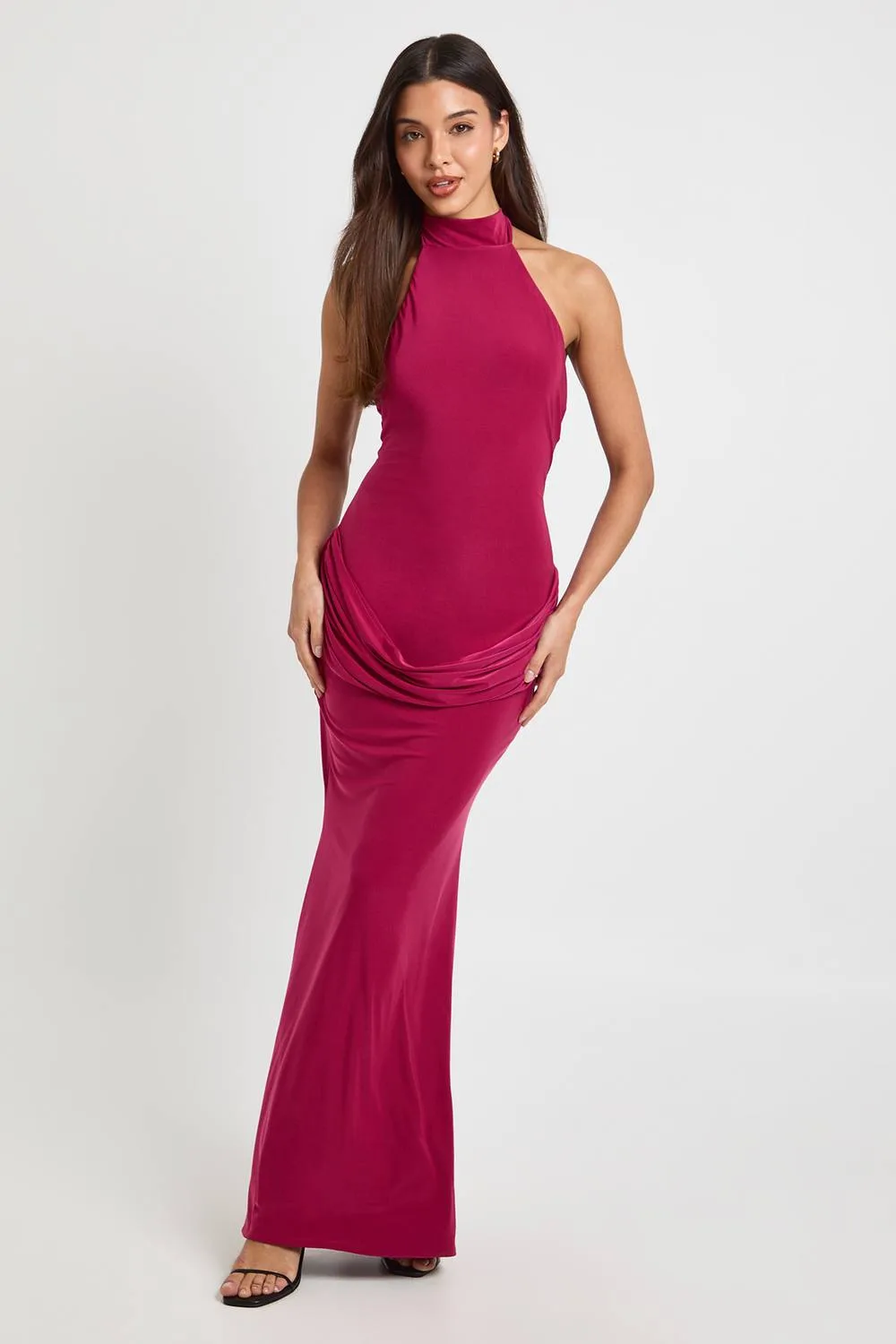 High Neck Drape Detail Sleeveless Maxi Dress by boohoo