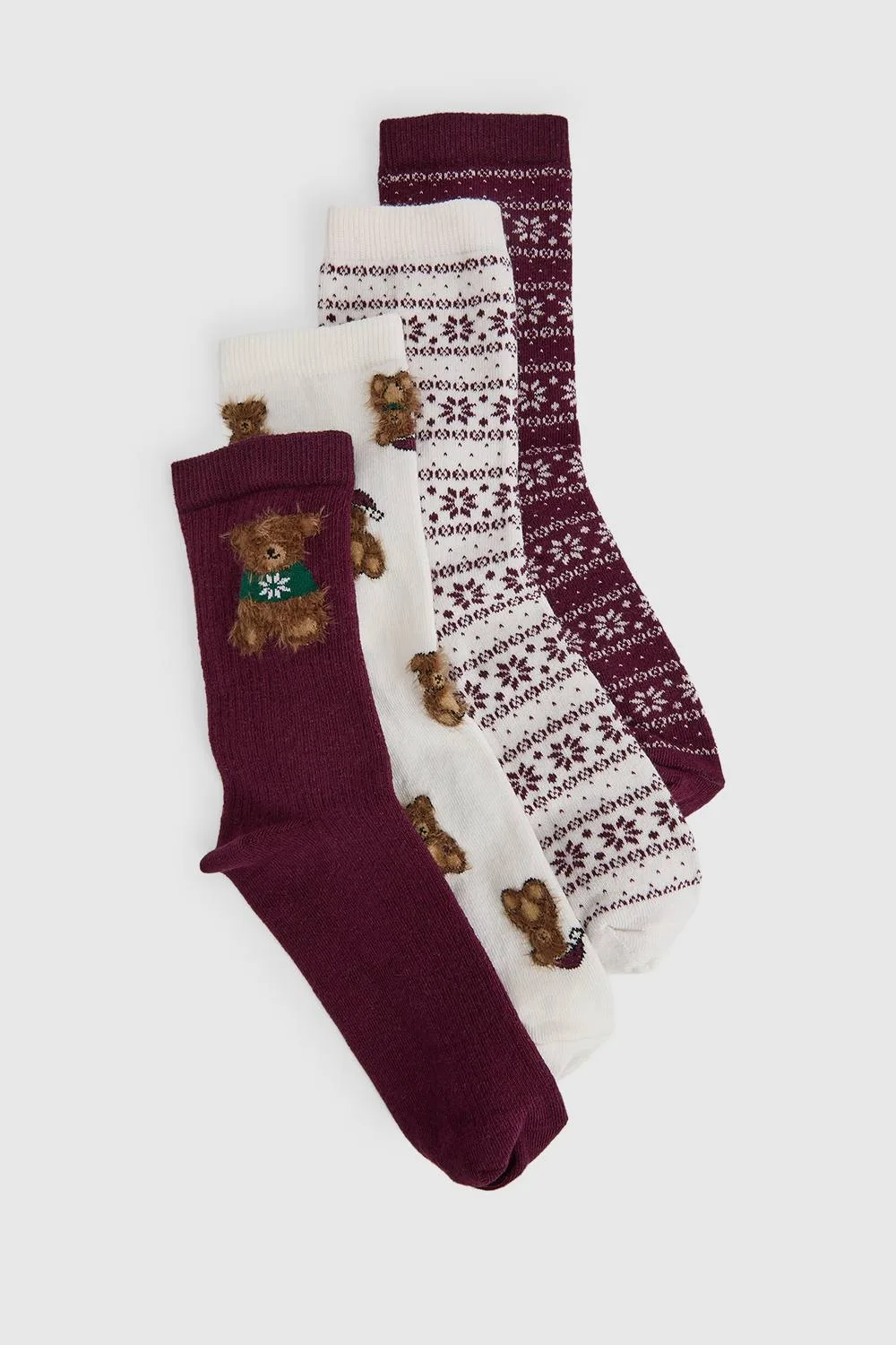 Novelty Fair Isle Bear Socks 4 Pack by boohoo
