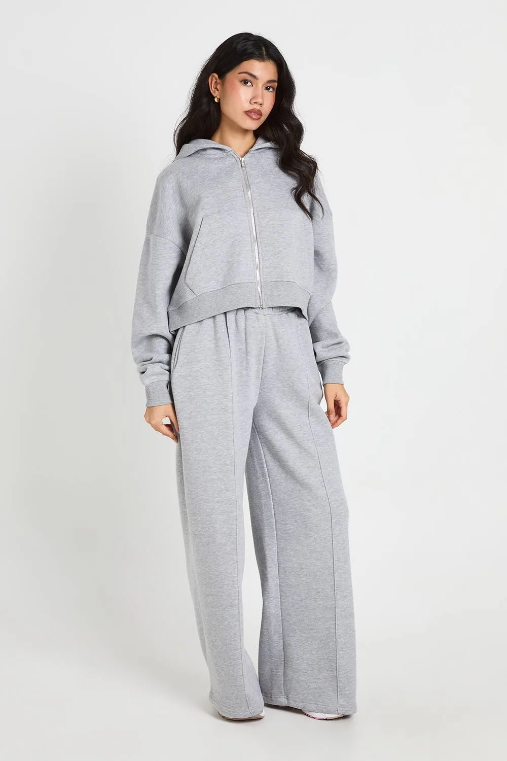 Boxy Crop Zip Through & Straight Leg Jogger Tracksuit by boohoo