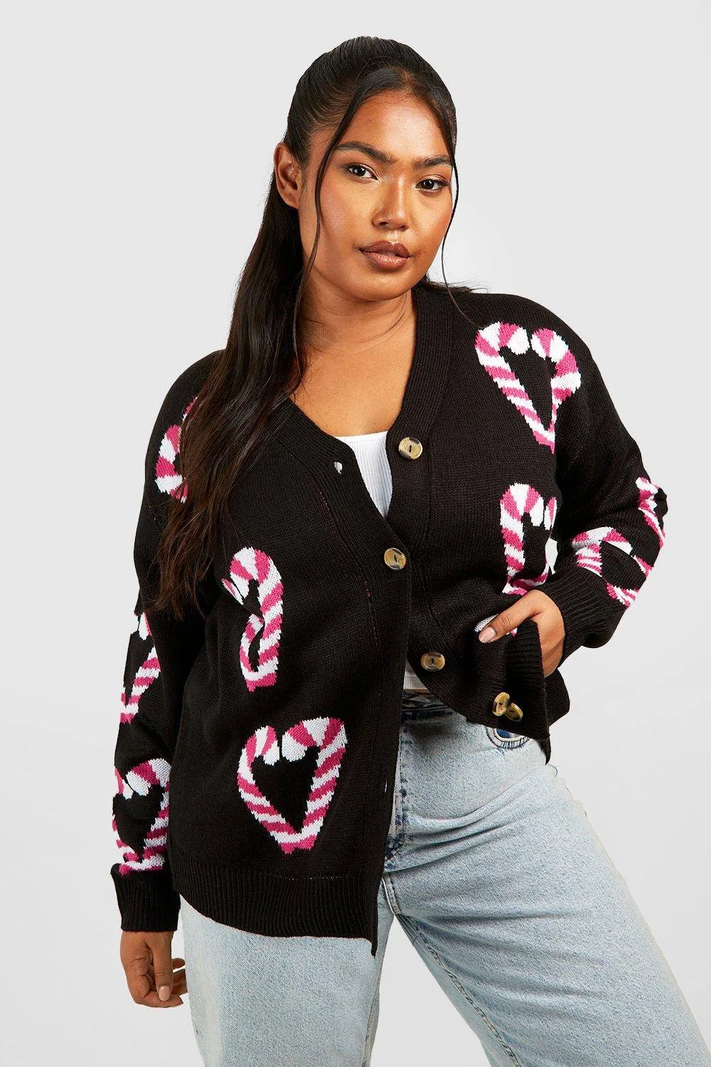 Plus Candy Cane Christmas Cardigan by boohoo